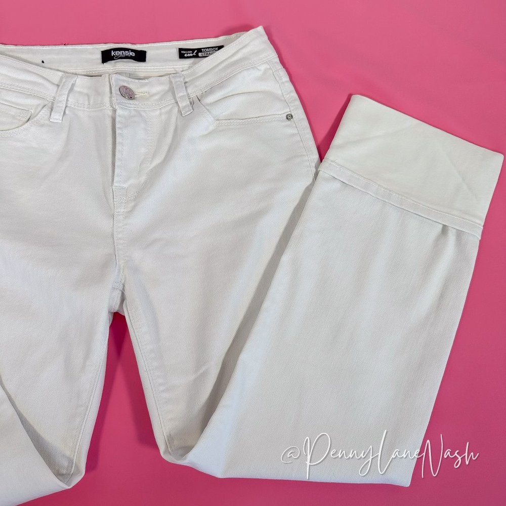 Kensie Tomboy Straight Cuffed Jeans White - Picture 5 of 6